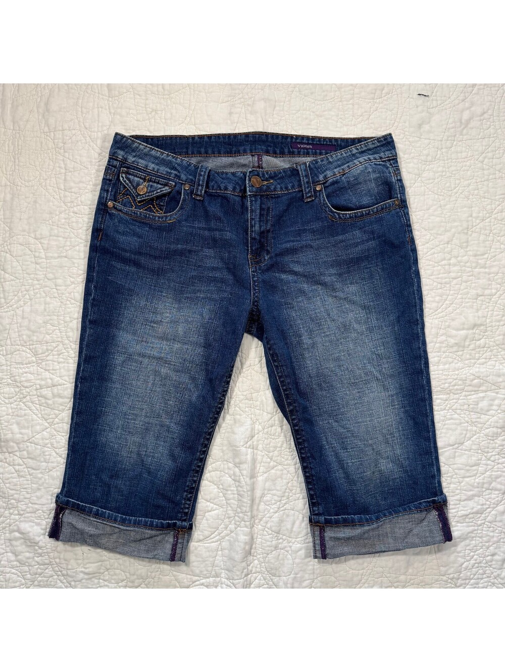 VIGOSS Vintage Capri Blue Jeans Stretch Low Rise Cuffed Distressed Size 17/18